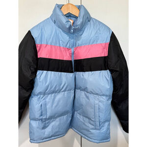 Women's Operation Warm Blue Black Pink Puffer microfleece lined Jacket L